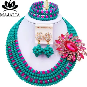 

Majalia Cyan green and Hot pimk Crystal Beaded Pretty African Jewelery Set Nigerian Wedding Clothing Jewelery Sets 5ST0015