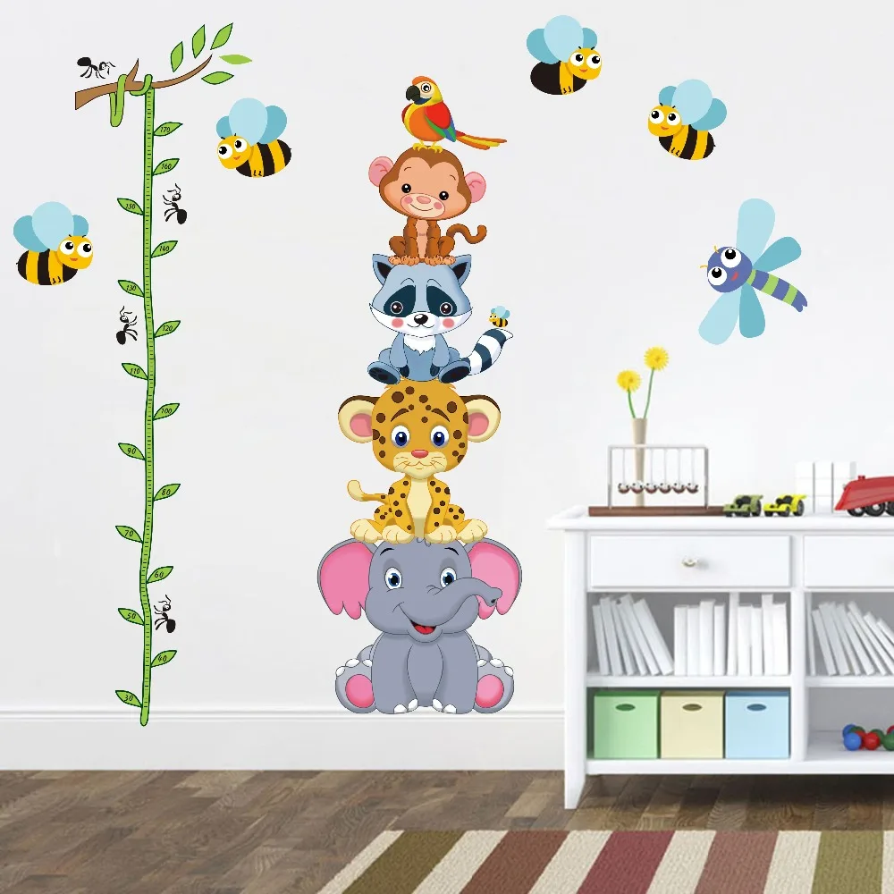 

Cartoon Owls Elephant Green Branch Wall Decal For Kids Bedroom Vinyl Height Sticker Home Decor Removable Wallpaper For Christmas