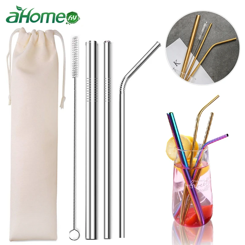

Drinking Straws set Bar Accessories Reusable Stainless straw with clean brush and Bag for Mugs Coffee Straw Tea Drinks Tools