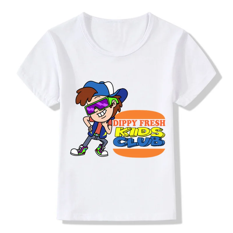 Футболка для маленьких мальчиков и девочек с изображением Гравити Фолз Мэйбл Диппер детская забавная футболка с рисунком Детская летняя повседневная одежда HKP438 - Цвет: White L