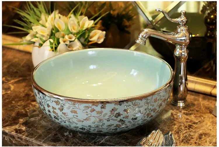 Серебряный узор кленовых листьев Китайский умывальник раковина для ванной комнаты керамическая раковина для ванной умывальник раковина для ванной комнаты
