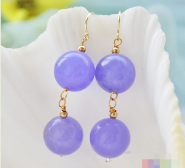 

free shippinbg 12234 natural round lavender jade bead dangle earring
