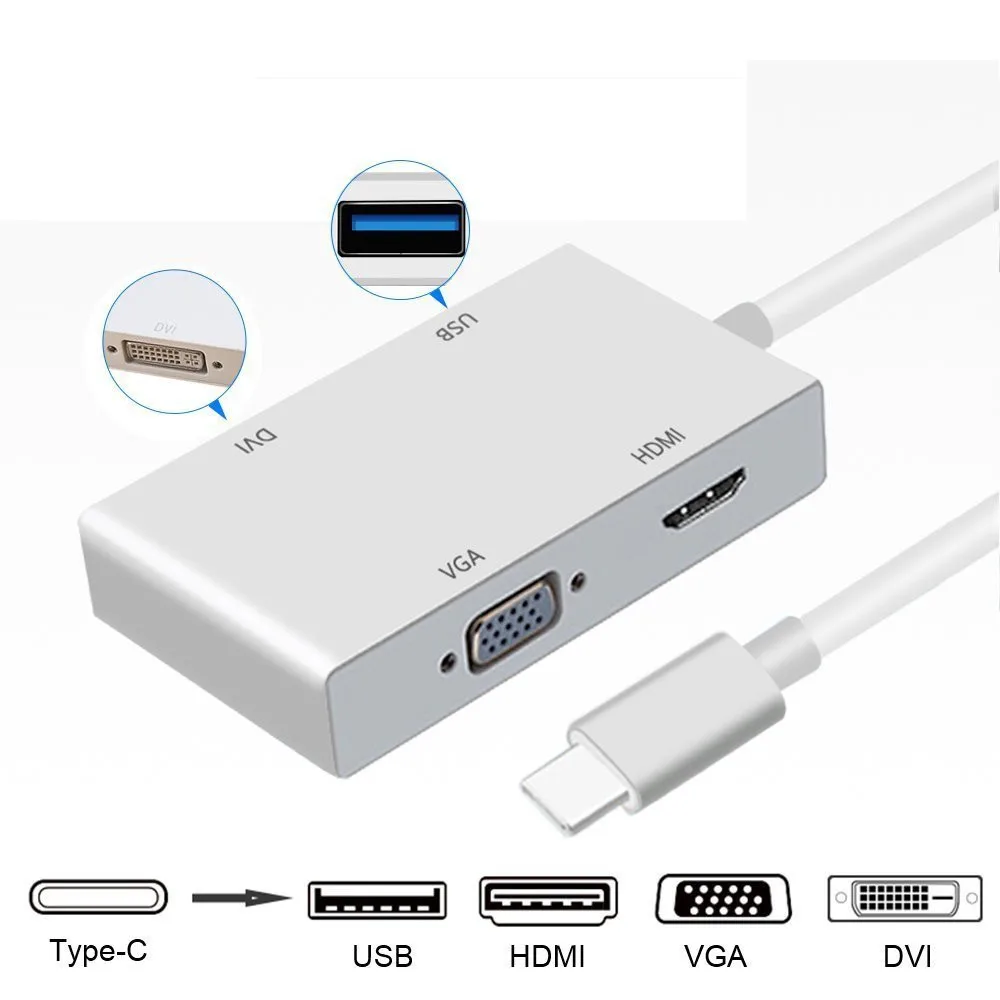 4 в 1 USB 3,1 USB C type C к HDMI VGA DVI USB 3,0 для VGA кабель USB C хаб-конвертер