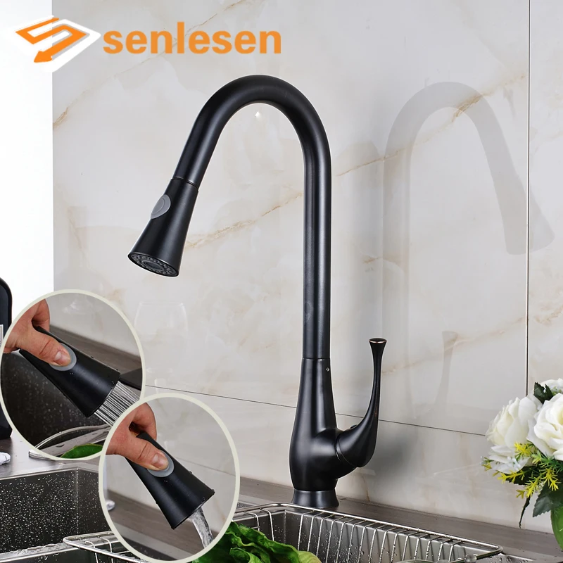 

Oil Rubbed Bronze Deck Mounted Kitchen Hot Cold Water Taps Pull Out Faucet for Kitchen