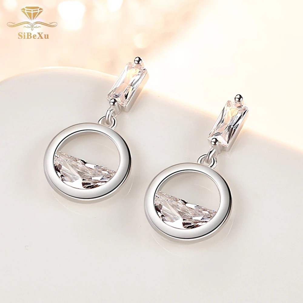 

Fashion 925 Silver Earrings Women Female Round Ear Stud Luxury Austria Crystal Diomand Zircon Party Wedding Gift Jewelry