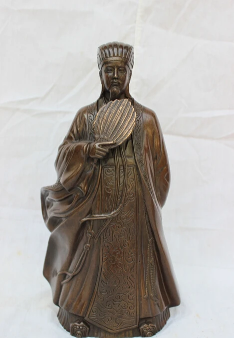 

song voge gem S2476 12" Chinese Pure Bronze Famous Wise Mastermind Zhu Ge Liang KongMing Statue