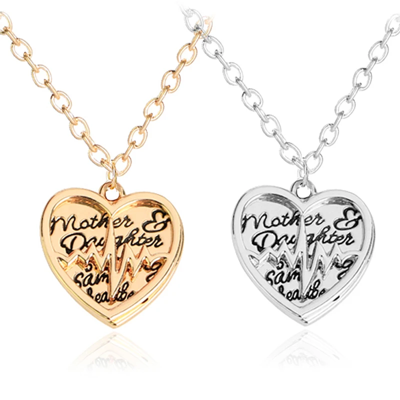 

hollow ECG heart necklaces woman mother daughter sharing same heartbeat Necklace Electrocardiogram Jewelry gift mother day birth
