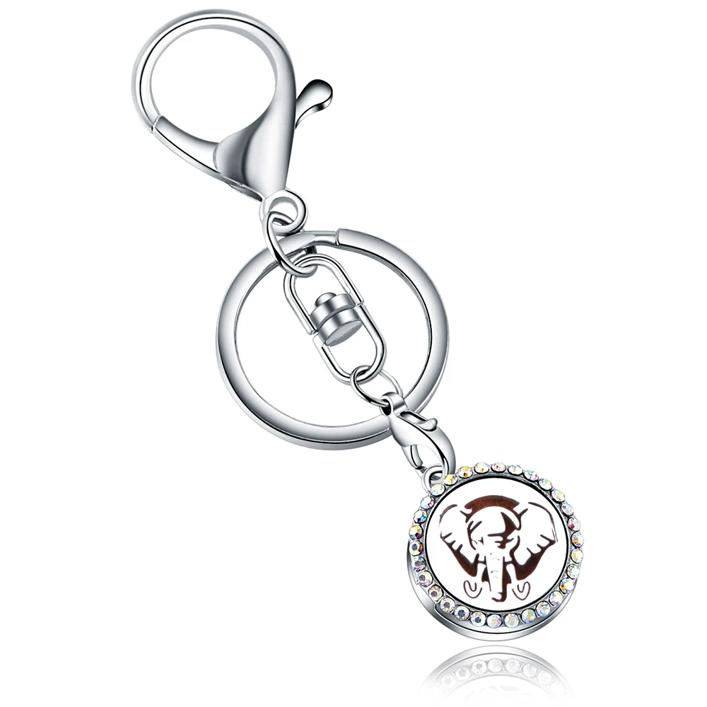 

Elephant shape AB Full Rhinestone Perfume KeyChain Stainless Steel Essential Oil Diffuser Perfume Aromatherapy Locket Key Chain