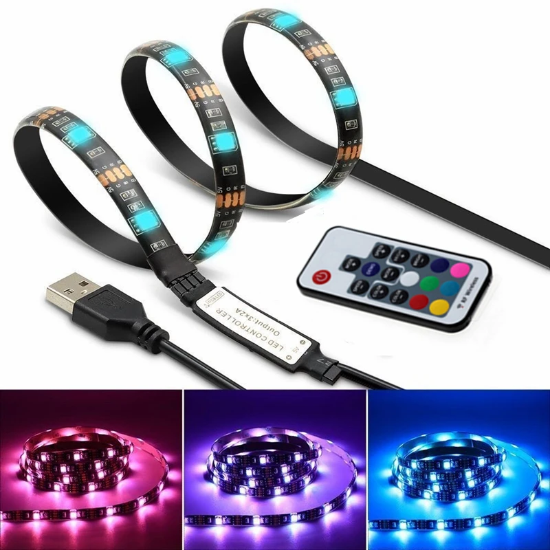 DC5V USB Светодиодная лента Гибкая RGB SMD 5050 ТВ Задняя лампа с ключом RF контроллер IP20 IP65 Водонепроницаемый 50 см/1 м/2 м набор