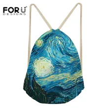 FORUDESIGNS, знаменитый женский рюкзак с кулиской, картина маслом, звездное небо, Студенческая школьная сумка на шнурке, дорожная сумка для девочек, Mochila