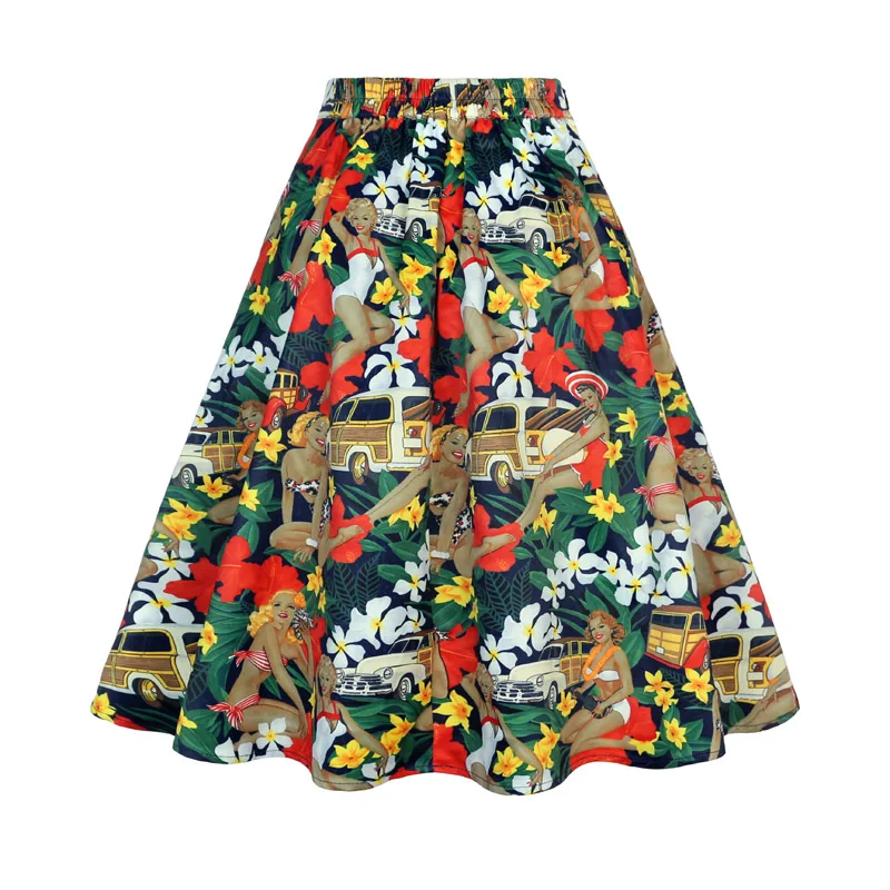 JLI может винтажная плиссированная юбка с принтом на Хэллоуин Рождество высокая талия миди вечерние повседневные женские юбки женская зимняя одежда