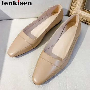 

Lenkisen 2019 handmade full grain leather square toe loafers comfortable stylish classy pregnant women flats grandma shoes L02