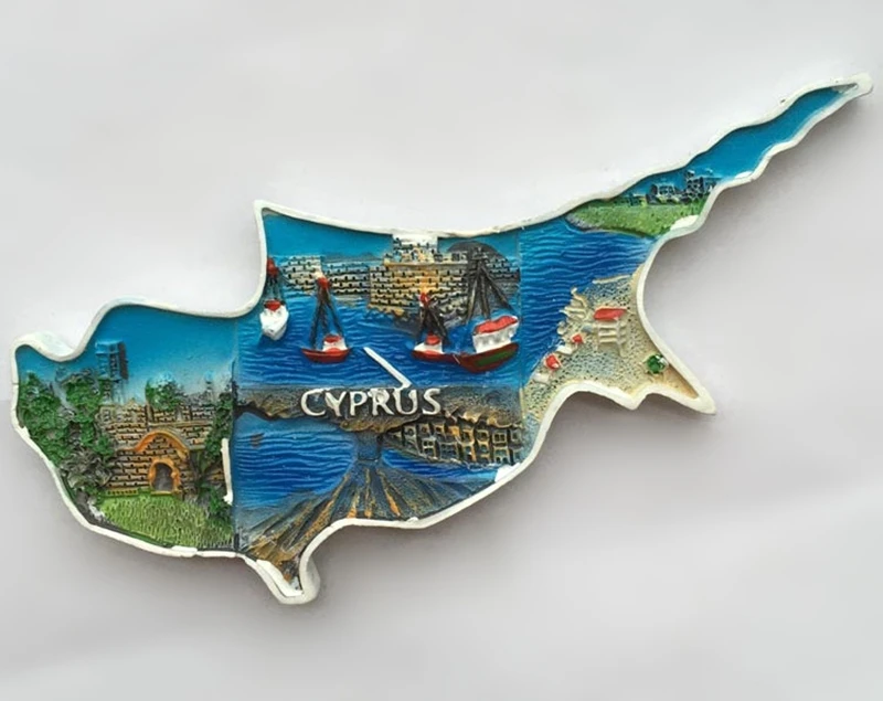 Handmade Painted Cyprus Mediterranean Map Travel Souvenirs 3D Fridge