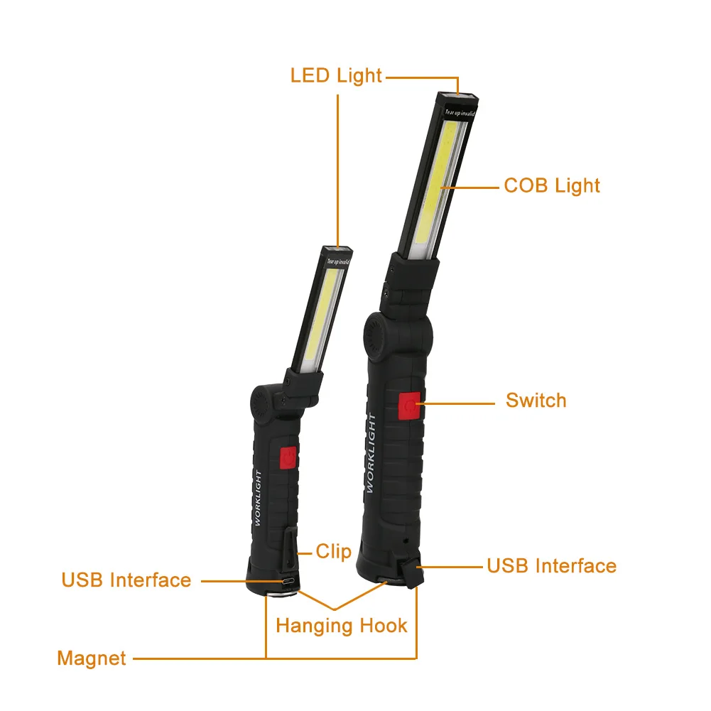 

COB LED Work Light USB Rechargeable Work Lights With Magnetic LED Flashlight Inspection Lamp For Car Repair Camping