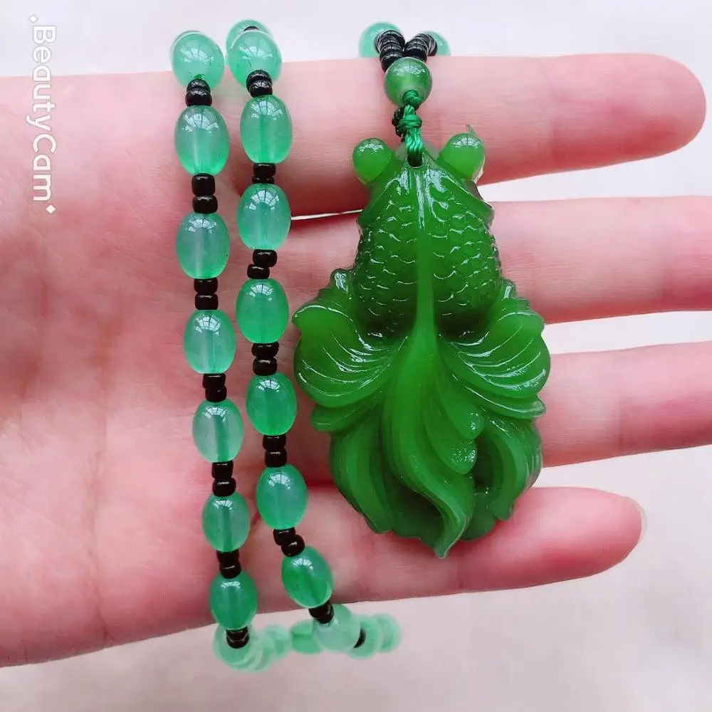 Fine Natural Jade Dragon Phoenix Necklace Pendant Hand-Carved Lucky Amulet