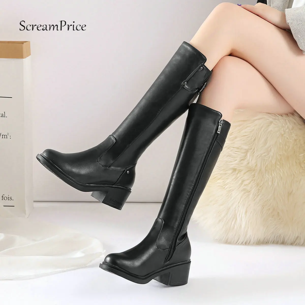 

Women Knee High Boots Comfortable Thick Heel Zipper Boots Ladies Zipper Autumn Winter Fashion Woman Shoes Plus Size 2018 Boots