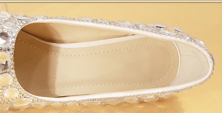 Свадебные туфли с украшением в виде кристаллов; большие размеры; женские туфли-лодочки на очень высоком каблуке с круглым носком без застежки; вечерние туфли на платформе для подружки невесты