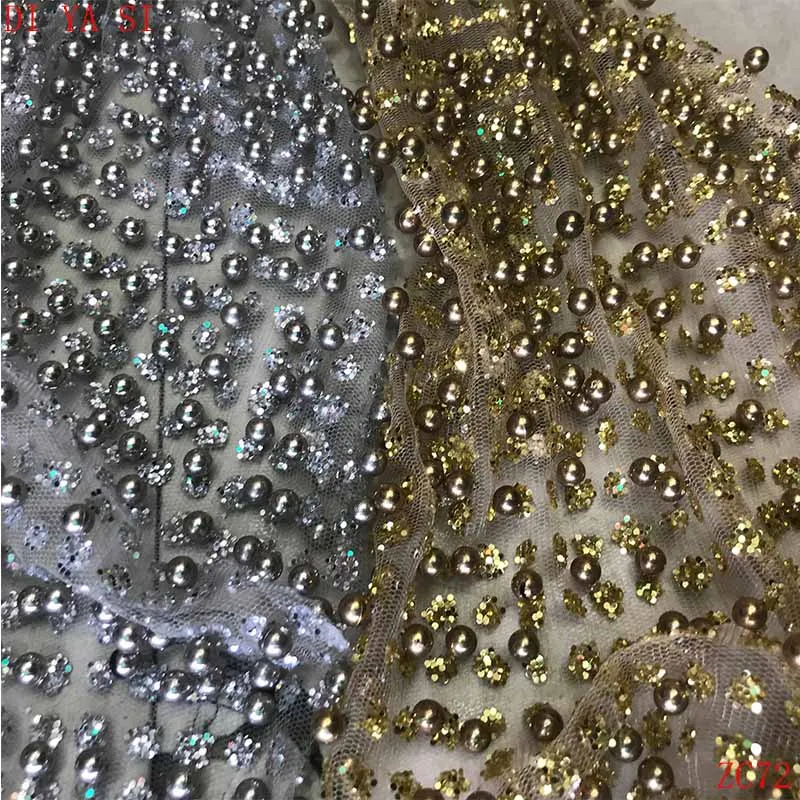 

beaded lace african lace fabric 2018 high quality lace gold black blue and silver color Heavy beads lace crystal ZC72