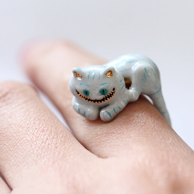 2018 New Style Girl Alice Series High-end Enamel Glazed Cheshire Cat Ring Elegant Noble Animal Jewellery Enamel Glaze Ring