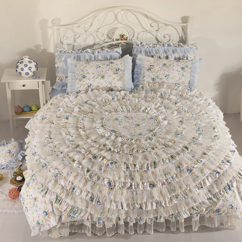 

Luxury Princess Bedding Set Twin Queen King size Blue Pink Lace Cotton Bedding set Bedskirt Bedsheet set Duvet cover Pillowcase