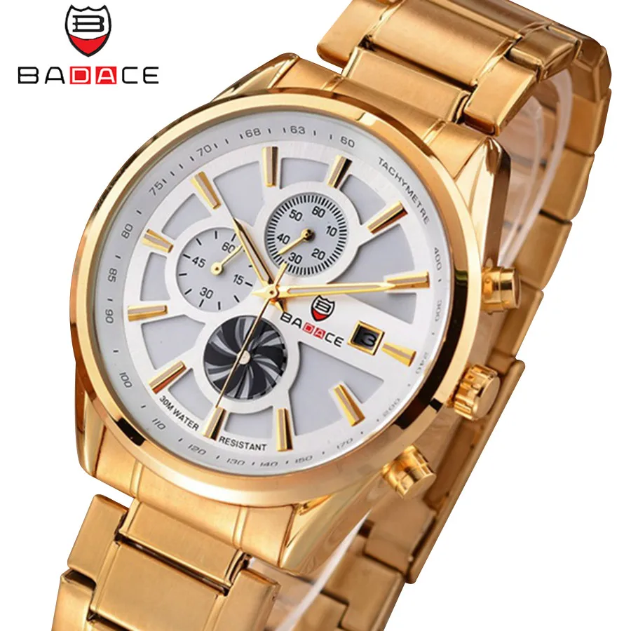 BADACE Pánské luxusní značky obchodní hodinky vodotěsné mužské hodinky náramkové hodinky Golden Quartz kalendář relogio masculino 0003  t