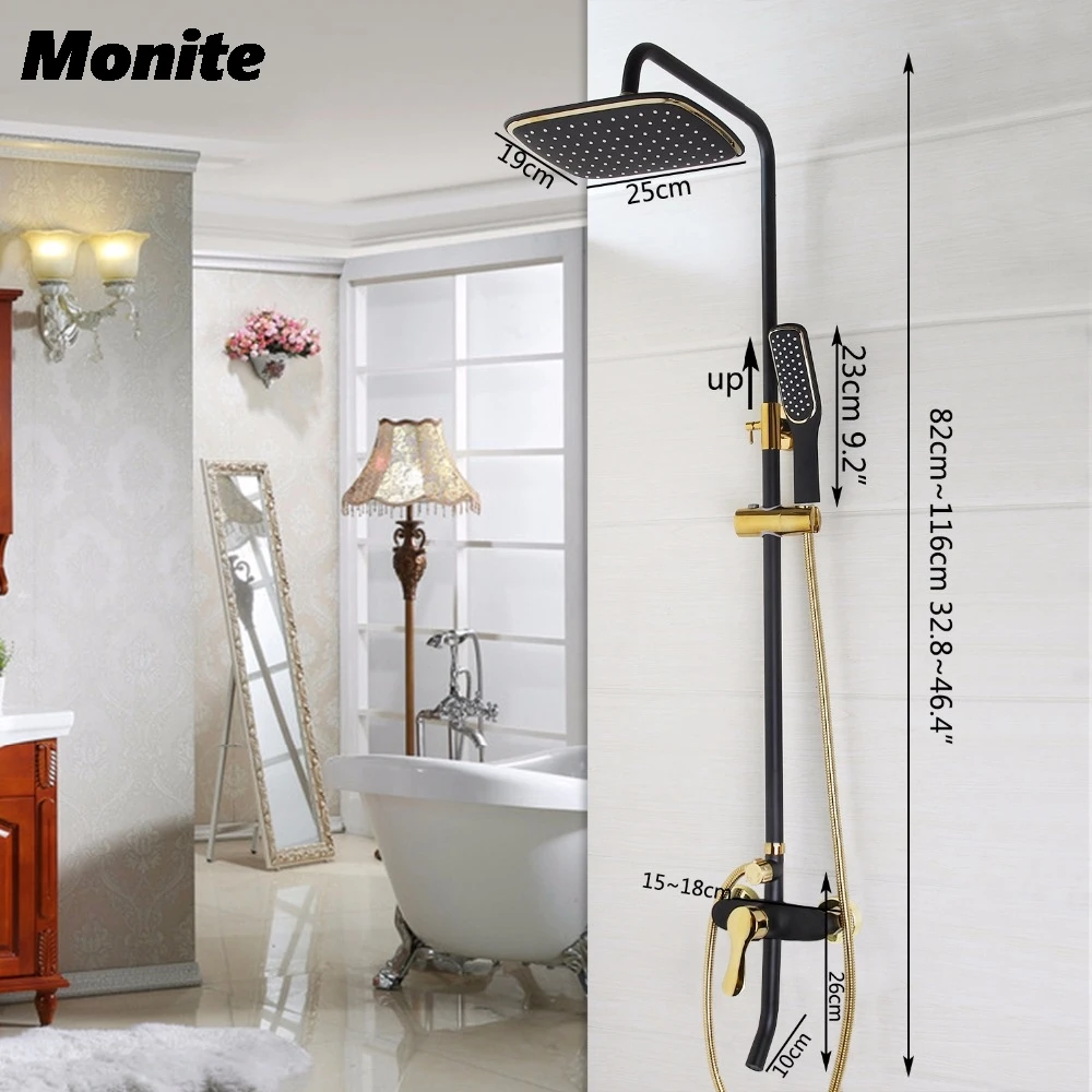 

Black Gold-plated Wall Mounted Bath Shower Set Faucet Rotation Shower Head Water Saving High Pressure Shower Set