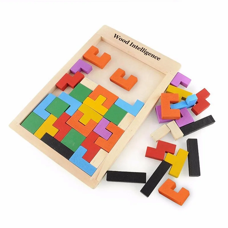 Wooden Tangram Brain Teaser 3D Puzzle Toy Tetris Preschool Magination Intellectual Educational Kids Toy Colorful Jisgaw Board 86