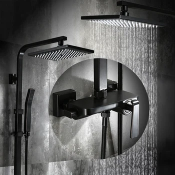 Buy Bathroom Black Oil Paint Solid Brass Bathtub Shower Set Wall Mounted 8