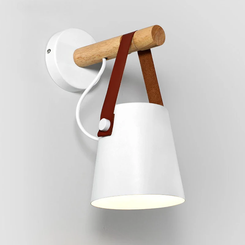 

Modern minimalist iron/solid wood bedroom bedside wall lamp Nordic aisle staircase corridor porch belt hanging LED wall light