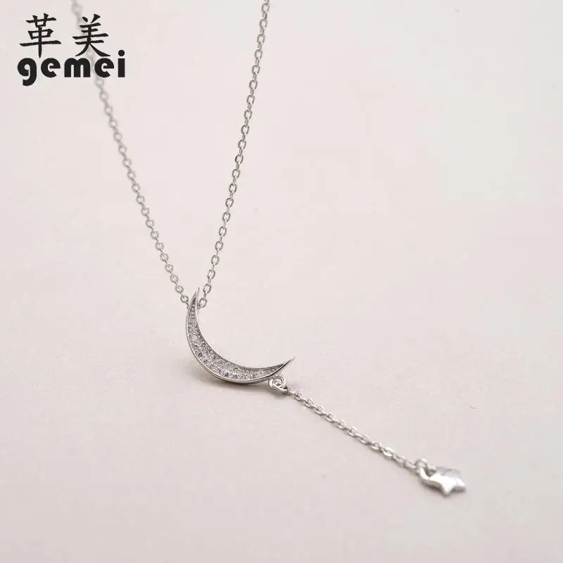 

Gemei 100% 925 Sterling Silver Cubic Zirconia Moon Star Necklaces & Pendants For Women Simple Fashion Party Jewelry