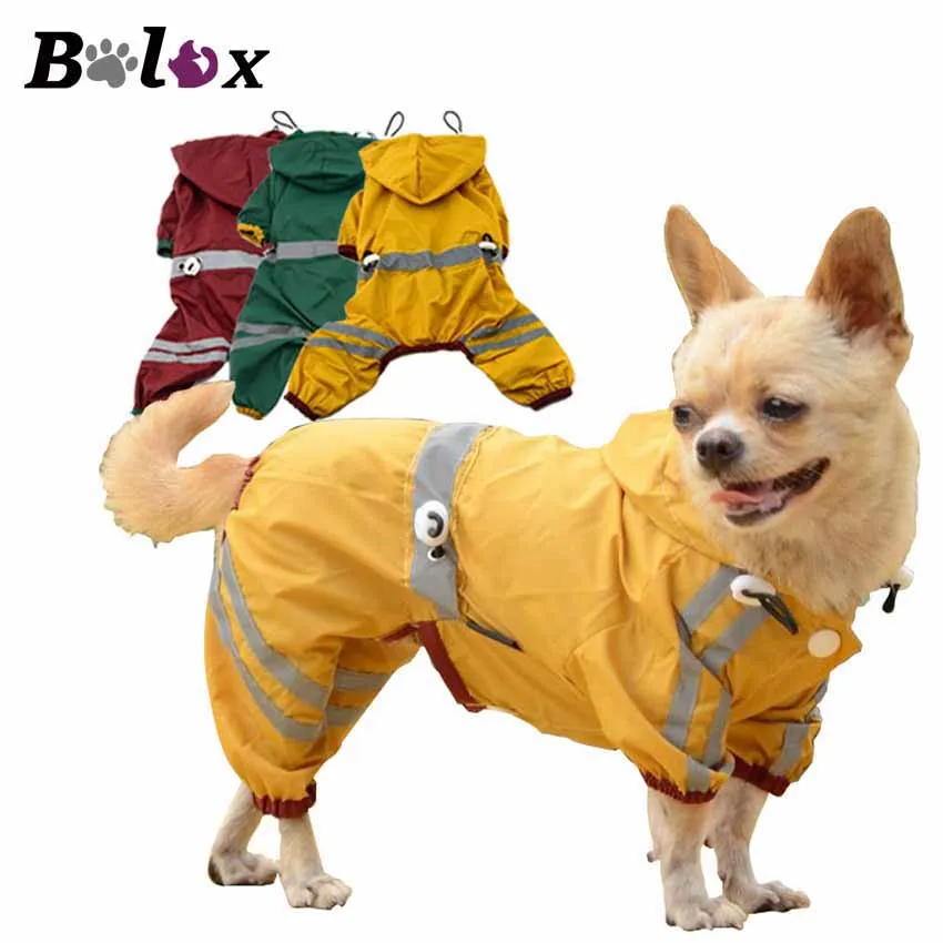 Dogs Summer Cloth Raincoats Hooded Raincoat Jumpsuit Dogs Cats Waterproof Material Reflect Light Jackets for Small Medium Dog