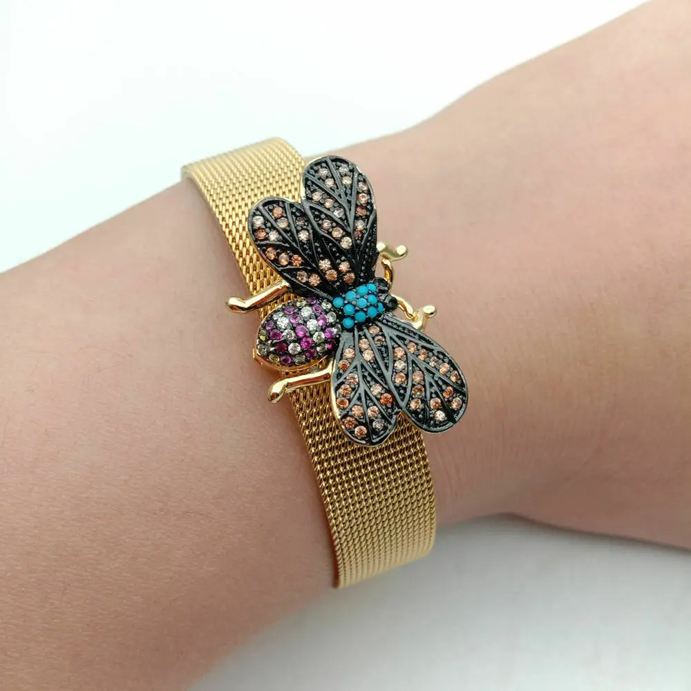 

Micro pave butterfly Cubic Zircon connector stainless steel bracelet