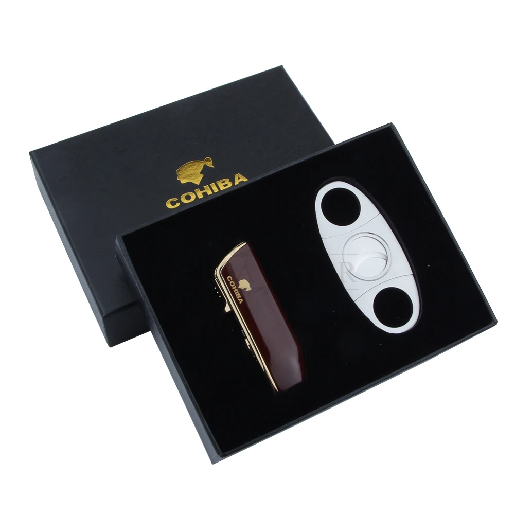 COHIBA гаджеты маленькая металлическая ветрозащитная желтый карман прикуриватель с оригинальной коробкой Sharp Нержавеющая сталь лезвие, нож для сигар с гильотинными ножницами