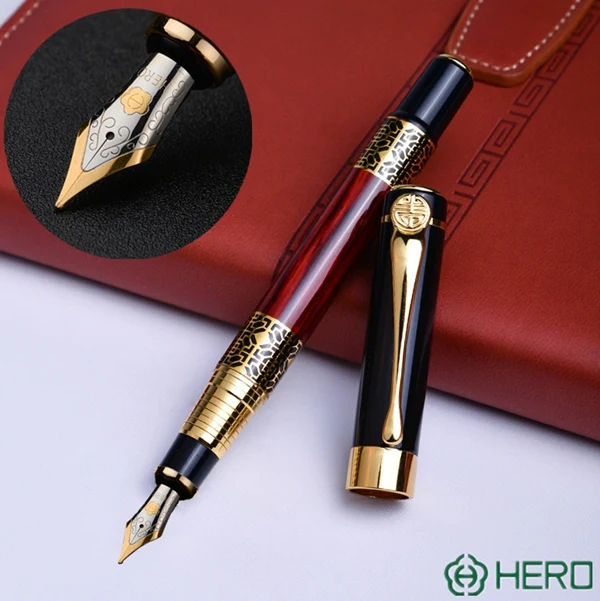 Подарочная Ручка-роллер для перьевых героев, модный стиль, деревянная красная ручка с чернилами для офиса и обучения, роскошная металлическая ручка для письма - Цвет: Fountain pen 0.5mm