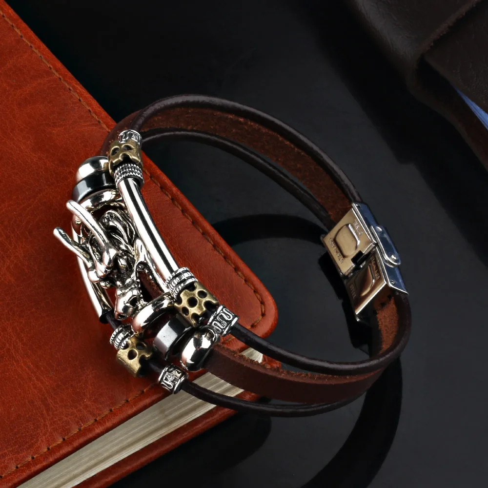 Bracelet Jewelry Personalized Handmade Leather Dragon Bracelet Men Vintage Multilayer Bangles Cuff Bracelet Pulsera
