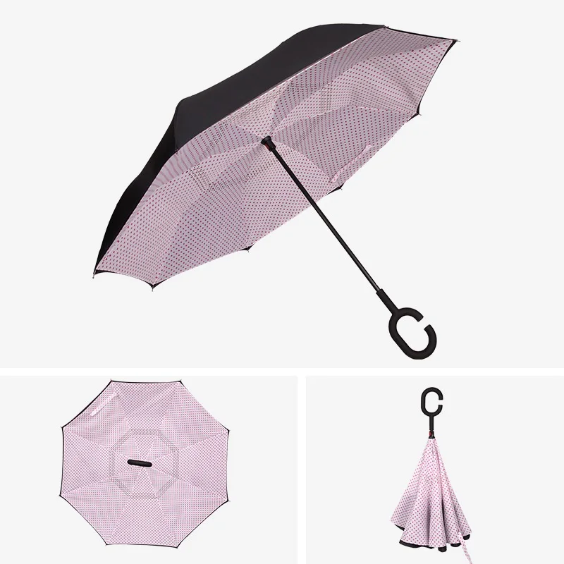 Складной обратный зонтик, двойной слой, перевернутый, ветрозащитный, дождь, автомобильный зонтик для женщин, обратный зонтик, прозрачный зонтик