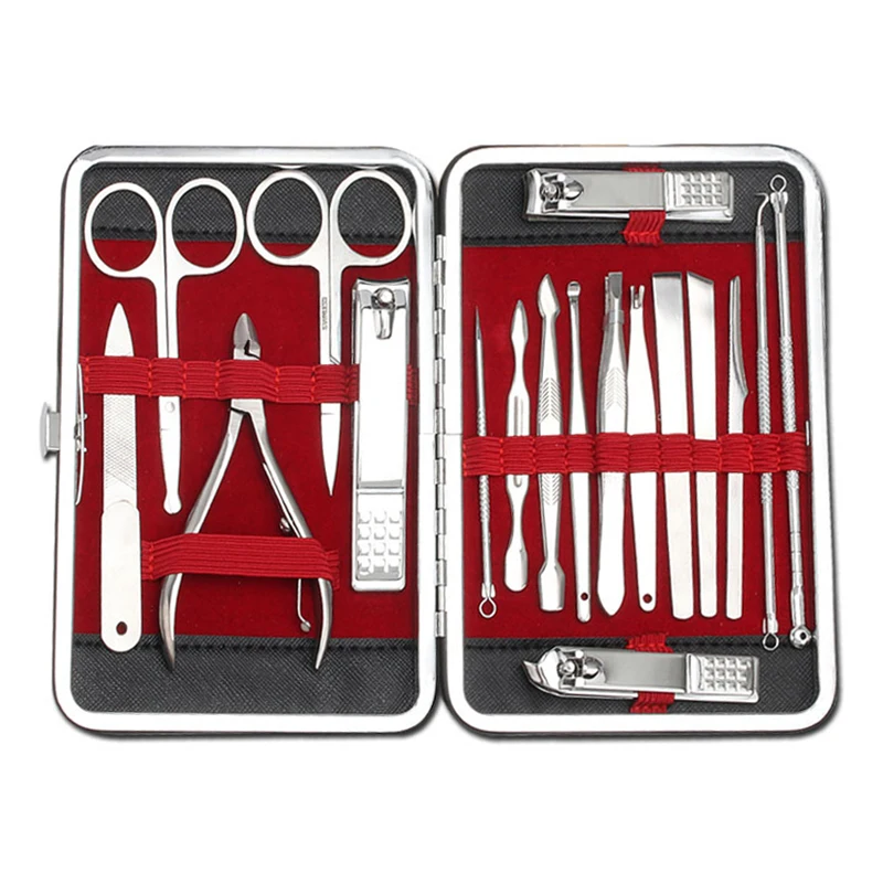 

New high quality high carbon steel 18 piece trimming tool nail clipper hand tool sets acne pin nose hair clipper