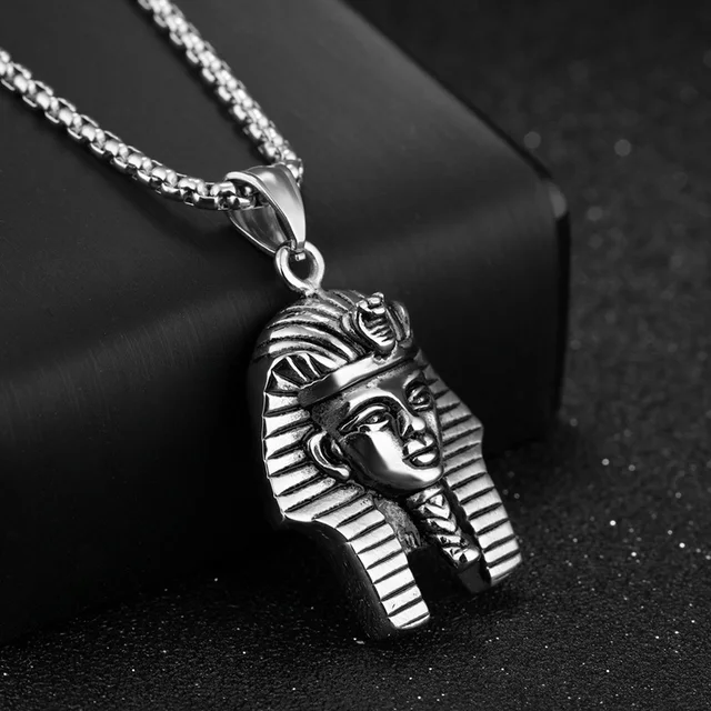 Egyptian Pharaoh Pendant For Men Necklace Silver Gold Chain 316L