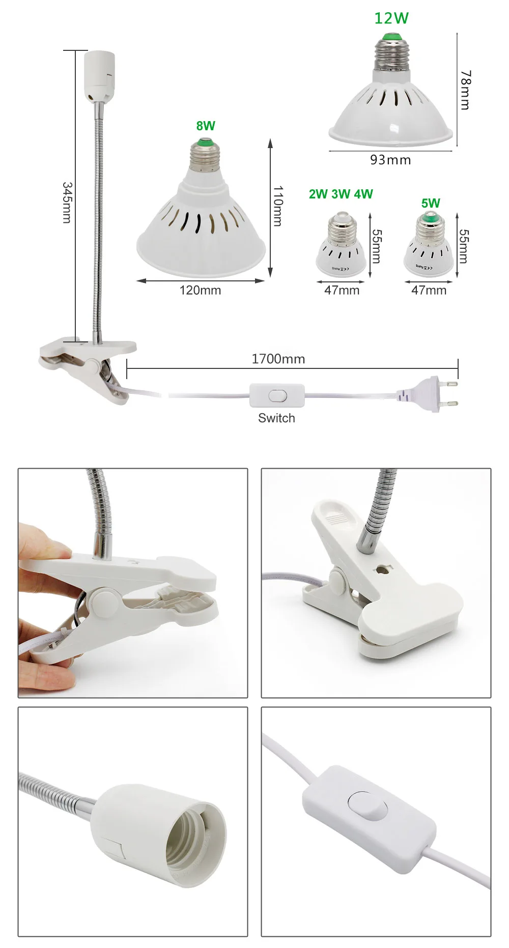 60 126 200 12 Вт светодиодный Grow Light клип Фито E27 2835 5730 SMD лампы для растений-цветочниц на свадьбе, для гидропоники системы Крытый садовый парник