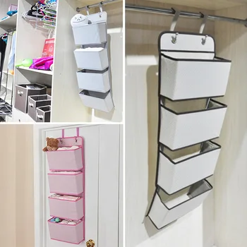 

4 Layers Wall Mounted Wardrobe Hanging Storage Sundries Jewelry Organizer Hang Bag Wall Pouch Cosmetics Toys Organizer