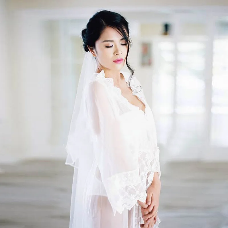 Women Sleepwear Sexy White Lace Long Robe Princess Dress Maternity Nightgown Elegant European-style Nightwear Vestidos