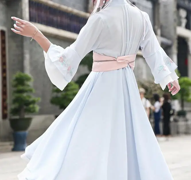 Summer National Daily Women Dress Improved Han Chinese Clothing Vintage Cross Collar Double Dress Expansion Han Element Dress9