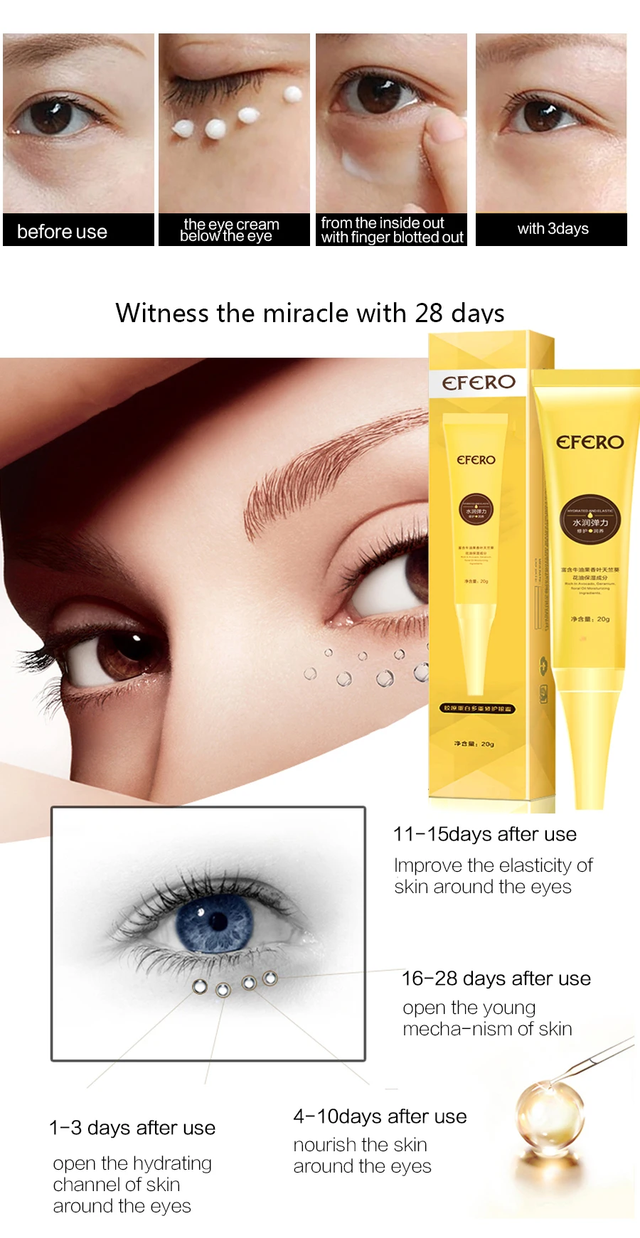 efero 5pair Anti-wrinkle Collagen Eye Mask Eye Patches for Eye Bags Anti-Puffiness Face Mask+1pcs Dark Circle Remover Eye Cream