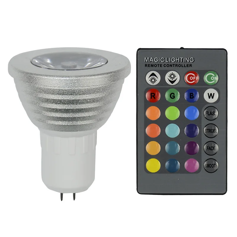 

Christmas Lamp Dimmable GU5.3 RGB LED spotlight 220V 16 Colors 3W RGB LED bulb Lamp + 24key IR Remote Control