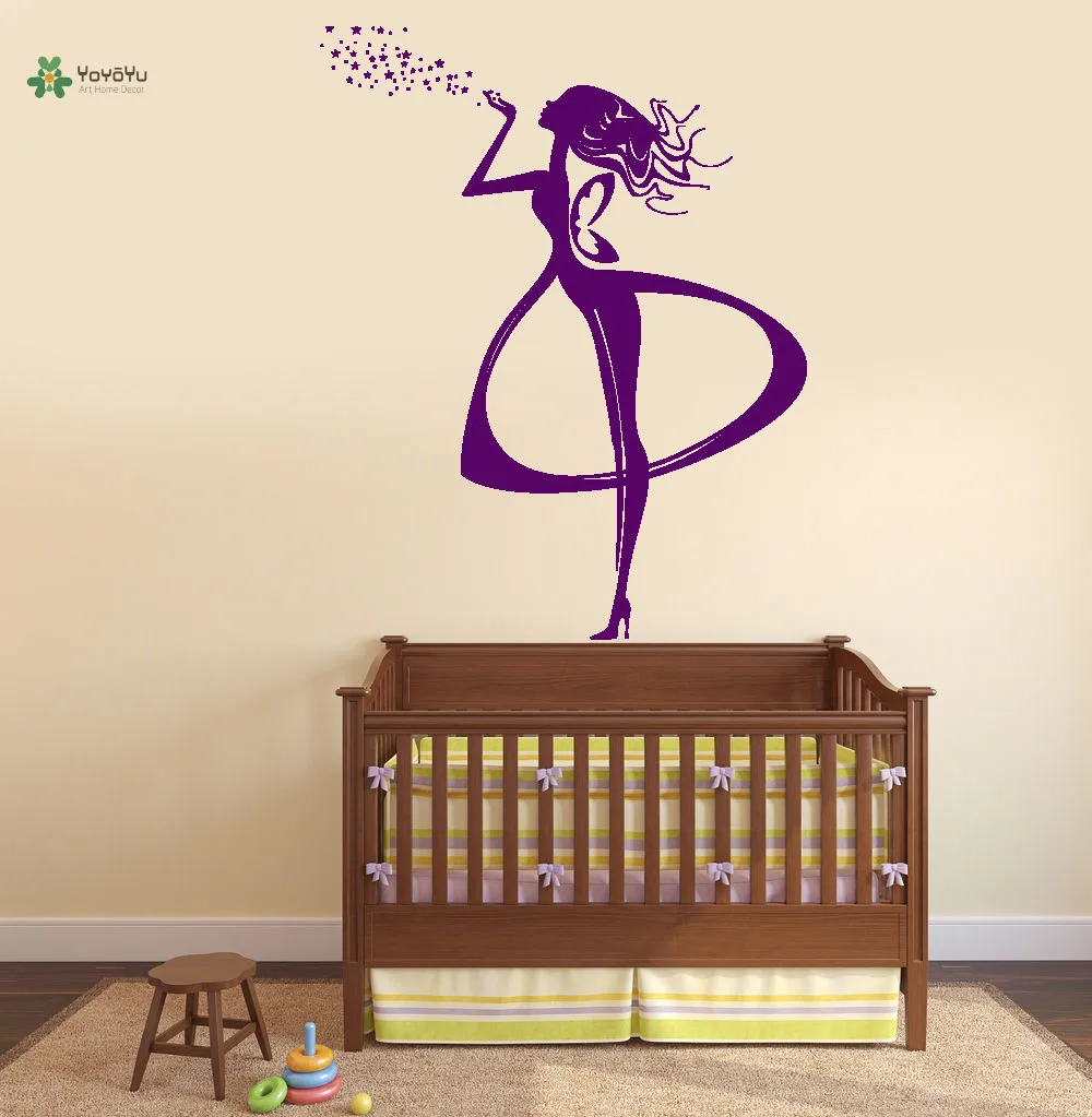 

YOYOYU Vinyl Wall Decal Fairy Cartoon Flower Fairy Girls Heart Room Papel De Parede Para Quarto Stickers FD137