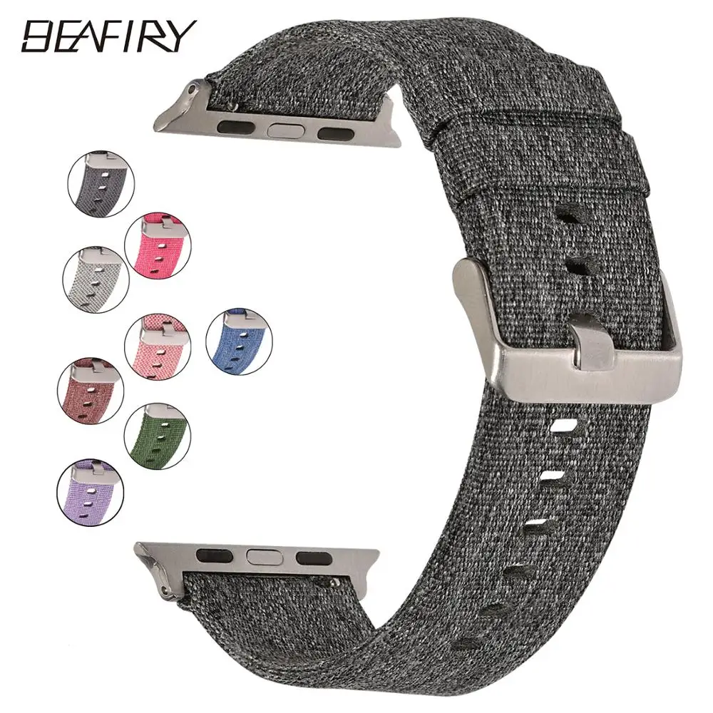 

BEAFIRY Canvas Nylon Watchband for Apple Watch Band 42mm 38mm Strap For iwatch Band 40mm 44mm Replacement Wristband Sport