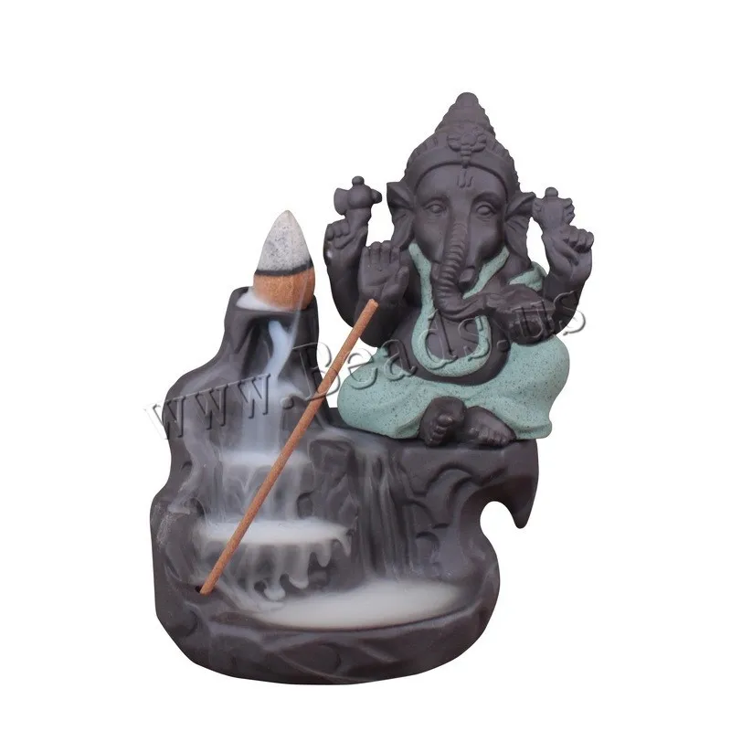 Creative Home Decor Elephant God Ganesha Incense Burner Smoke Waterfall Backflow Incense Burner Ceramic Incense Holder Censer