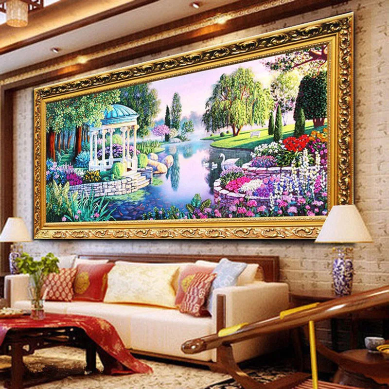 

New arrival needlework 3d cross stitch kit Unfinished Ribbon embroidery painting Glass lakeside scenery dream wonderland