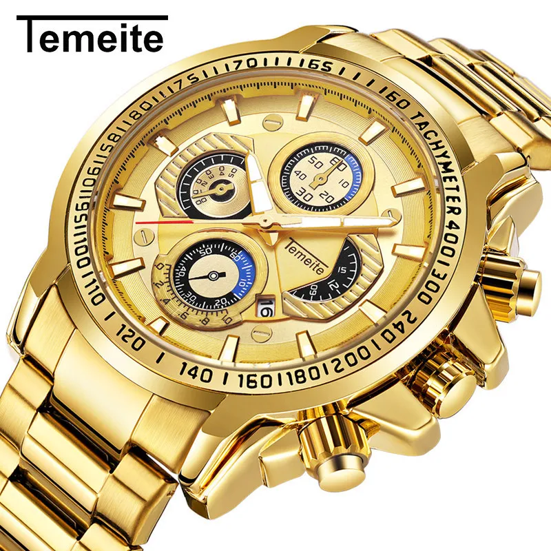 

Relogio 2018 Big Heavy Mens Luxury Gold Business Fashion Quartz Watches Top Brand Military Steel Male Clock Wristwatch for Gift