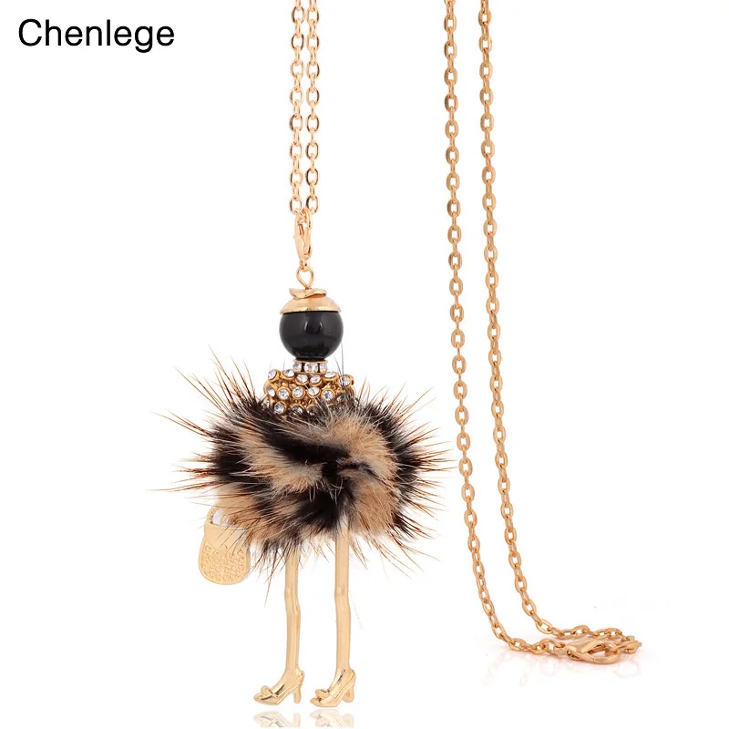 

chenlege fashion boho women rabbit fur maxi chokers long chain big necklaces statement doll pendants collar female 2017 handmade